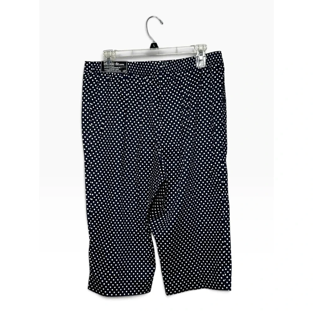 Alfred Dunner Petite Navy Blue Polka Dot 2 Piece Set Top & Capri Pants PL 12P